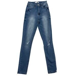 YMI Curvy Fit Skinny Jeans 💙 Distressed High‑Rise Stretch Denim 👖 Size 1